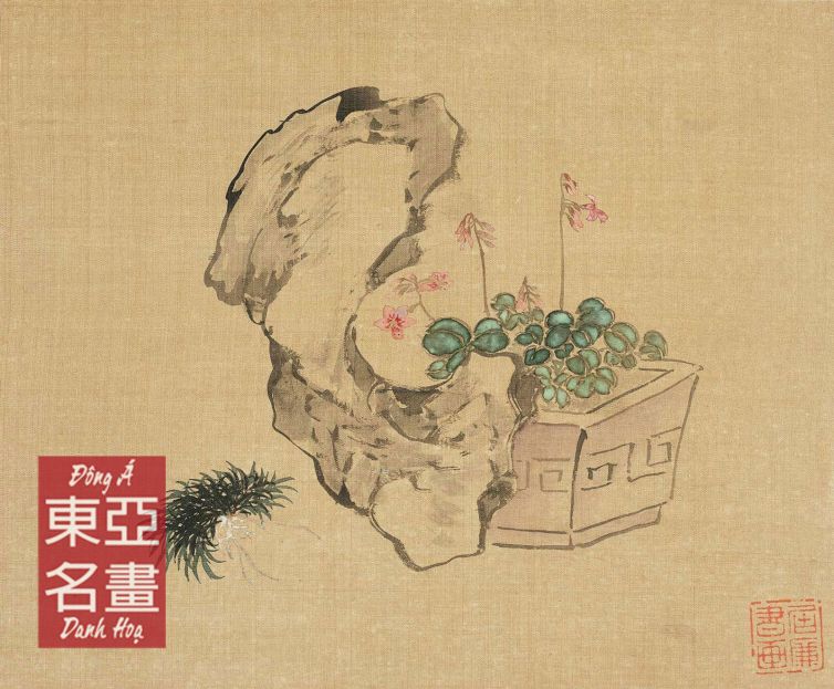 Hoa Sen Cạn Và Thạch Xương Bồ (Hoa Hủy Kỳ Thạch Sách) – Cư Liêm (Thanh triều)