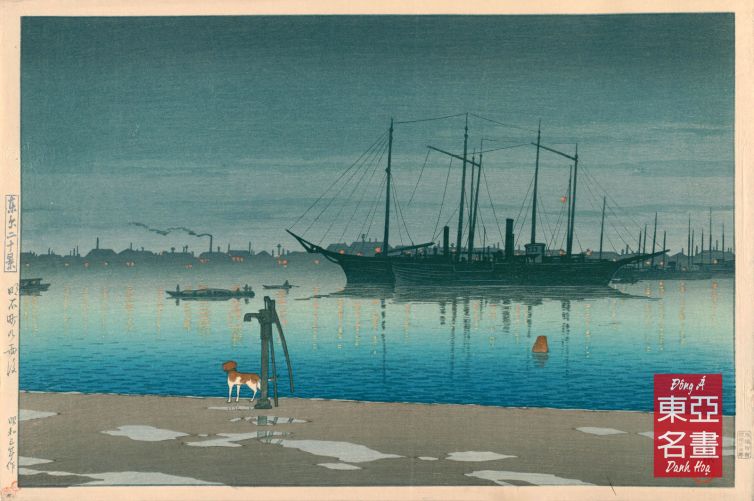 10. Akashi-chō sau cơn mưa (Akashi-chō no ugo) 1928 – Kawase Hasui
