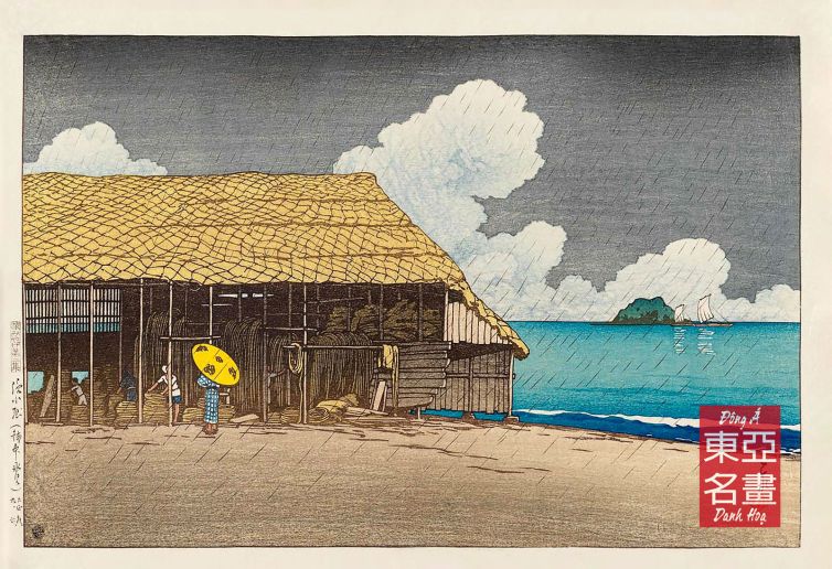 08. Túp lều bên bờ biển Himi, Etchu (Hamagoya, Etchū Himi) 1921 – Kawase Hasui