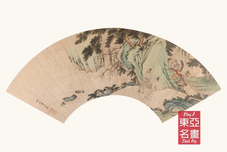 Quạt (1) Hoa Nham Du Kỵ Đồ – Câu Anh (Minh triều)